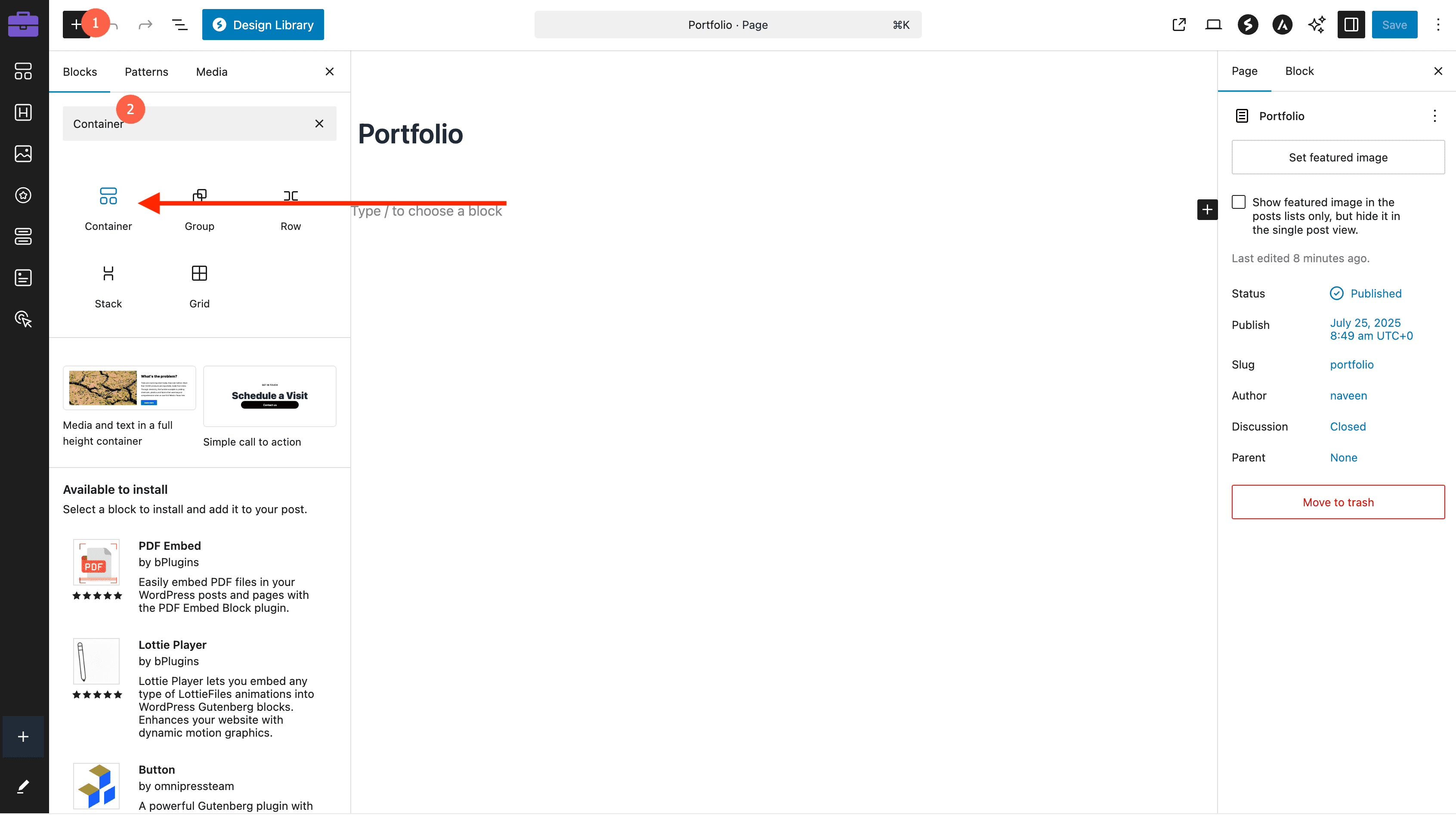 Search Container Block